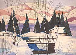 #321 ~ Norwell - Untitled - Winter Landscape with Cabin