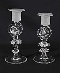 #1454 ~ Norton - Lot of Two Ammonite Clear Glass Candle Sticks
