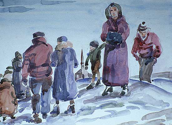 #278 ~ Pragnell - Untitled - People on a Hill, Winter