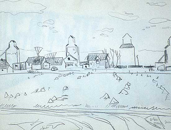 #116 ~ Kerr - Untitled - Sketch of Prairie Town