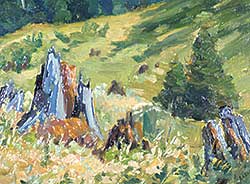 #568 ~ Shaw - Untitled - Landscape with Tree Trunks