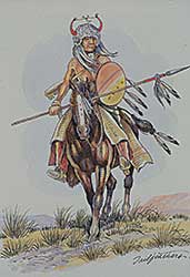 #411 ~ Tailfeathers - Untitled - Indian Warrior on Horseback