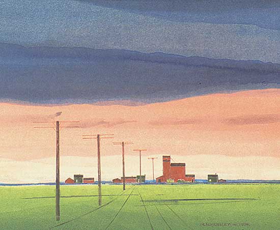 #98 ~ Hurley - Untitled - Prairie Elevators with Red Sky