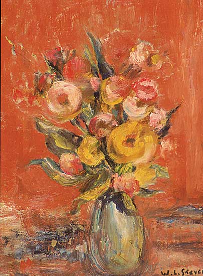 #380 ~ Stevenson - Floral on Red Background