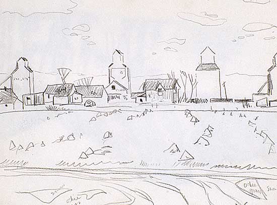 #255 ~ Kerr - Untitled - Sketch of Prairie Town, Punnichy