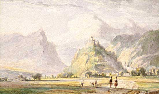#519 ~ Os - Untitled - Two Figures on a Road Leading to Castle in Distance