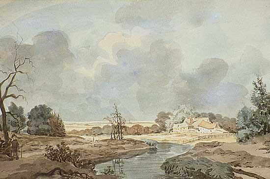 #532 ~ Schelfhout - Untitled - River Landscape with Farm Buildings