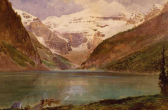 #11 ~ Bell-Smith - Untitled - Lake Louise with Canoeists