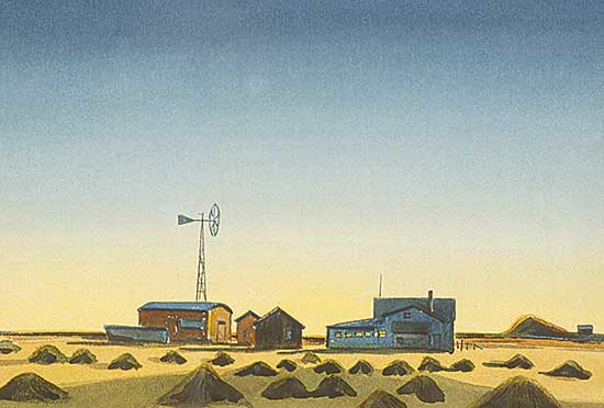 #113 ~ Hurley - Untitled - Prairie Farm with Stooks and Wind Vane