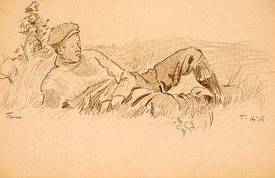 #435 ~ Greene - Untitled - 'Tom' Resting / Sketch of Two Cows