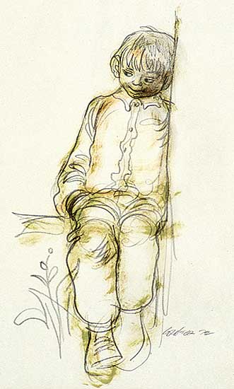 #506 ~ Winter - Untitled - Young Boy Sitting Down