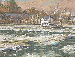 #51 ~ Champagne - Sparkling Ice Flow, Ferry Arriving at Quebec City
