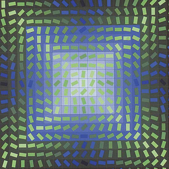 #311 ~ Vasarely - Untitled - Blue and Green Abstract  #45/100
