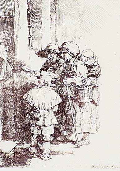#512 ~ Rembrandt - Beggars Receiving Alms at Door