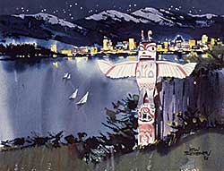 #540 ~ Tremewen - B.C. Cityscape with Totem Pole