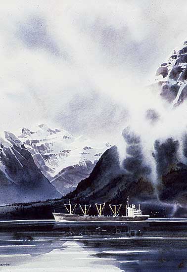 #84 ~ Heine - Untitled - Freighter with Coastal Mountains