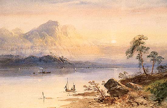 #70 ~ Earp - Untitled - Sunset in Mountainous Landscape with Boat in Foreground