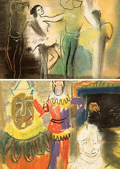 #46 ~ Goldberg - PAIR OF DRAWINGS / Clowns - Dancers