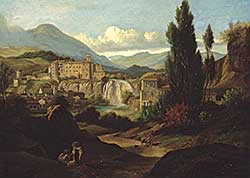 #138 ~ School - Untitled - Mountainous Landscape with Town and Waterfall