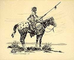 #588 ~ Tailfeathers - Untitled - Indian Brave on Horse Looking Right