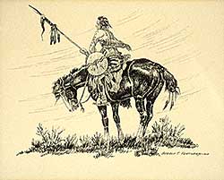 #589 ~ Tailfeathers - Untitled - Indian Brave on Horse Looking Left