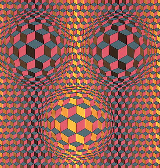#202 ~ Vasarely - Untitled - Three Circular Shapes  #61/75