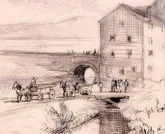 #652 ~ Raine - Untitled - View of a Horse Drawn Wagons beside a Canal