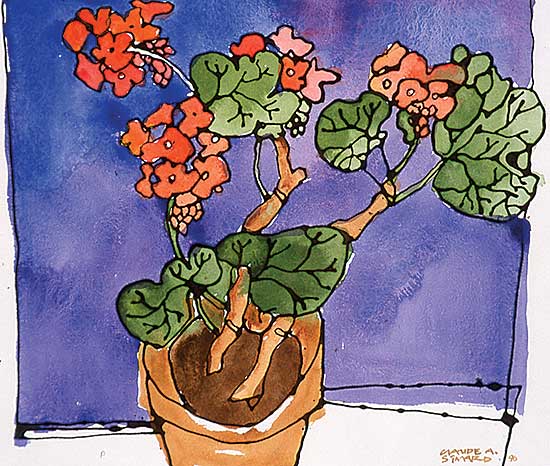 #135 ~ Simard - Geranium Sur Fond Bleu