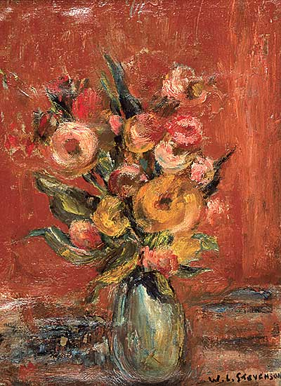 #143 ~ Stevenson - Floral on Red Background