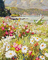 #16 ~ Champagne - Wild Roses and Daisies Along the Shore, St. Irenee, Quebec