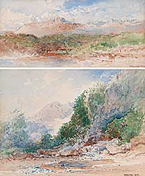 #49 ~ Jacobi - PAIR OF WATERCOLOURS - Untitled - Mountain River with Bridge / Untitled - Mountain Waterfall #49 ~ Jacobi - PAIR OF WATERCOLOURS - Untitled - Mountain River with Bridge / Untitled - Mountain Waterfall