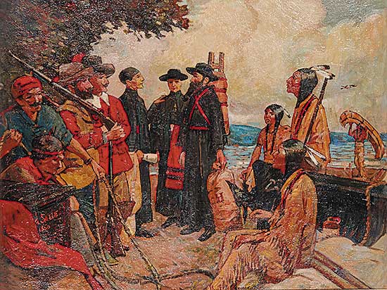 #42 ~ Gray - Father Hennepin, Jesuit Priest, Taking Leave of La Salle to Discover the Headwaters of the Mississippi