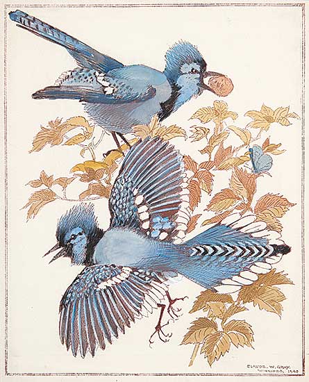 #456 ~ Gray - Untitled - Two Bluebirds
