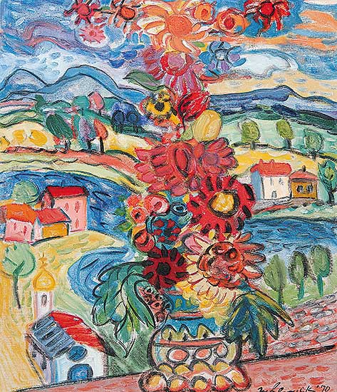 #73 ~ Lewicki - Untitled - Landscape with Flowers