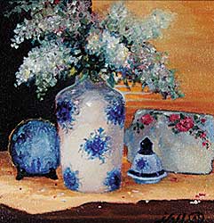 #568 ~ Staseson - Untitled - White Lilacs in Porcelain Vase