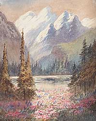 #595 ~ Warren - Untitled -  Mountain Tarn with Wild Flowers