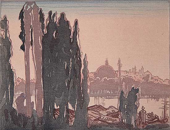 #592 ~ Urushibara - Untitled - Sunset over the City