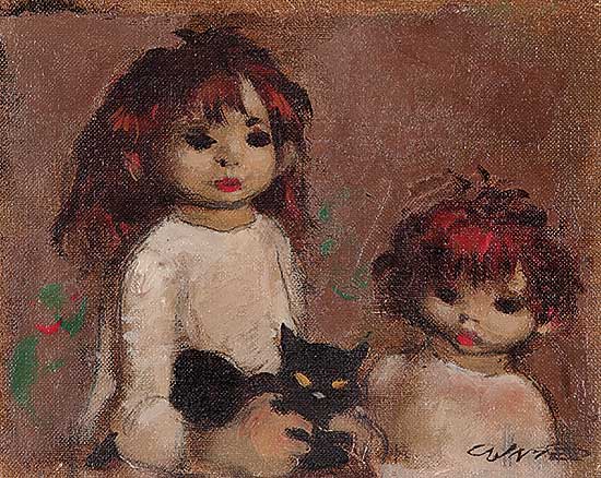 #605 ~ Winter - Children with Cat