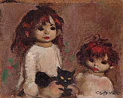 #605 ~ Winter - Children with Cat
