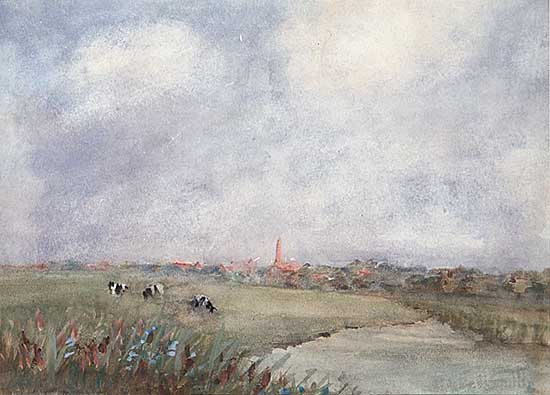 #9 ~ Bell-Smith - Untitled - Cows in Pasture with Village Beyond