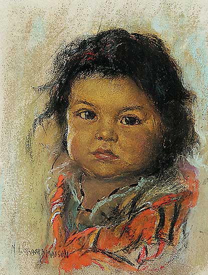 #31.1 ~ de Grandmaison - Untitled - Indigenous Child with Black and White Beaded Necklace