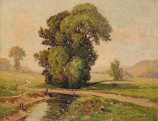 #212 ~ Grabwinkler - Untitled - Pastoral Scene with Tree and Bridge