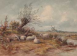 #553 ~ Smythe - Untitled - Sheep with Windmill in Distance