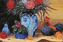 #555 ~ Staseson - Still Life with Rooster and Delft Vase