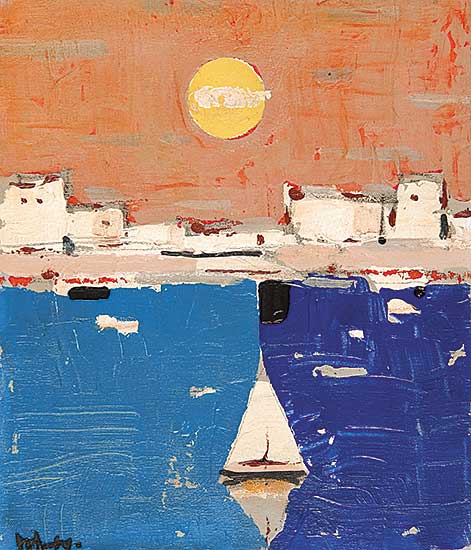 #345 ~ Siebner - Untitled - Mediterranean Harbour With Sailboat