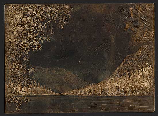 #406 ~ Brown - Untitled - Mountain Lake with Canoeist