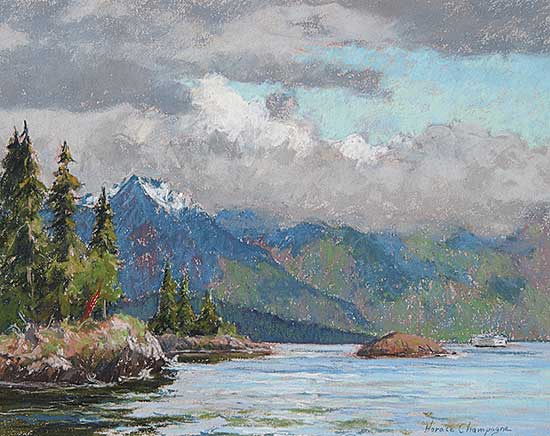 #27 ~ Champagne - Untitled - Coastal Shoreline with Ferry