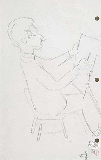 #592 ~ Roberts - Untitled - Artist Sketching / Man Reading Newspaper