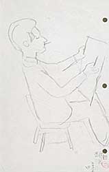 #592 ~ Roberts - Untitled - Artist Sketching / Man Reading Newspaper
