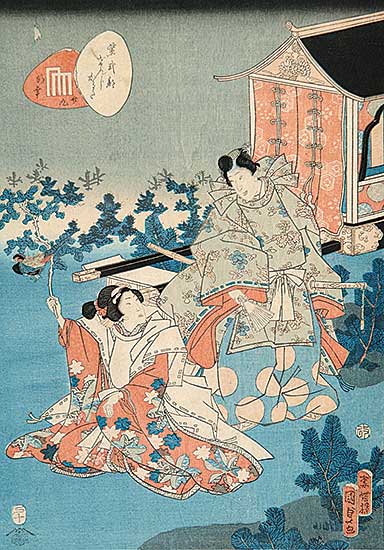 #219 ~ Kunisada - Untitled - Two Figures in a Garden